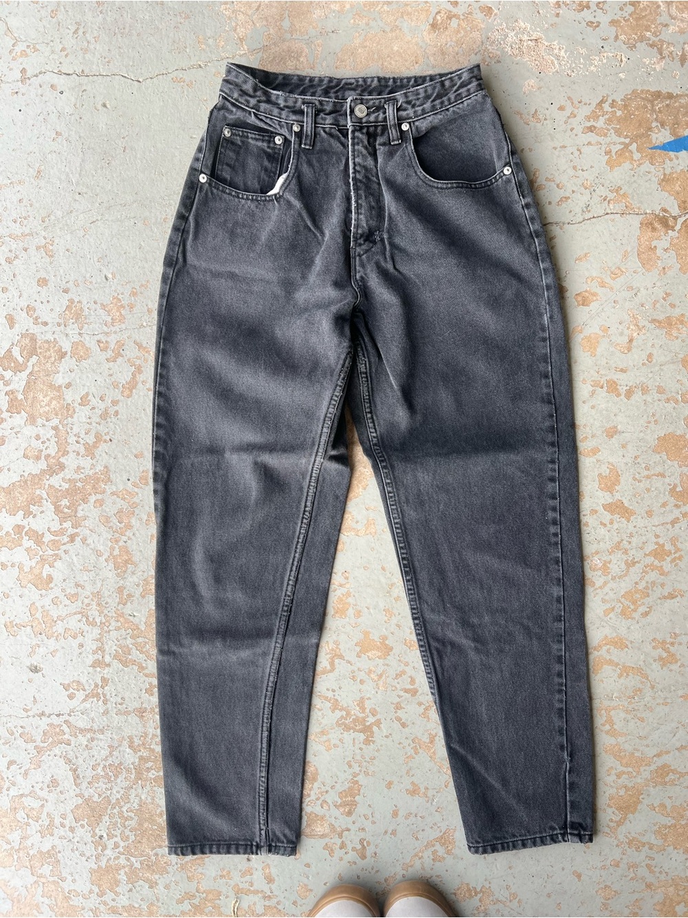 Vintage Jordache Black Washed Jeans - Classic High-Rise Fit Lightly Distressed